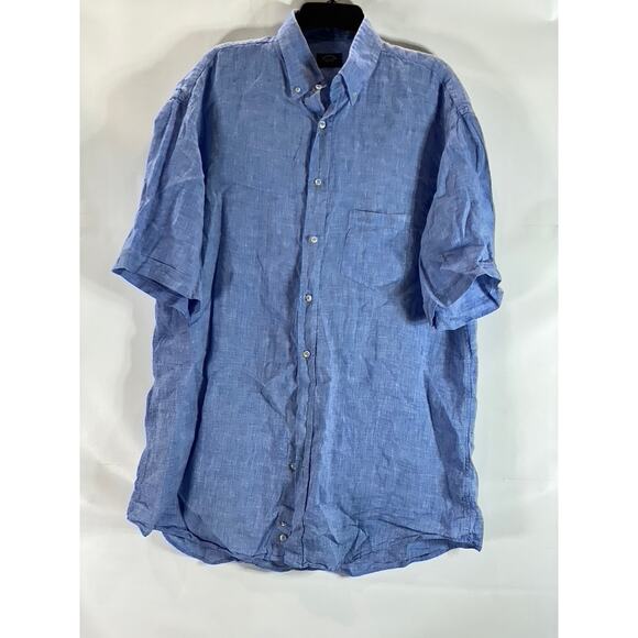 PAUL & SHARK YACHTING Men's Tall Blue Linen Button-Up Short Sleeve Shirt SZ 1XT - Picture 1 of 12